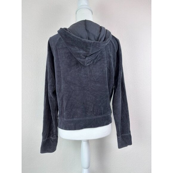 Aerie women's medium grey full zip long sleeve velour hooded‎ track jacket Y2K - Picture 5 of 7